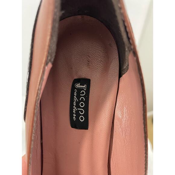 Vintage Italian Leather Heels Pumps Jacopo Size 36.5/6US Brown Color Block Women - Picture 4 of 8